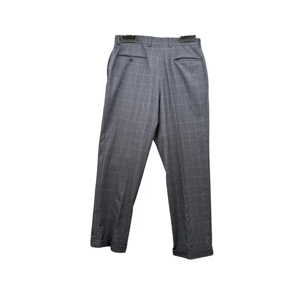 Jos A Bank Gordon Suit 42R Gray Windowpane Wool 2 Piece Mens Dress Suit Pants 34